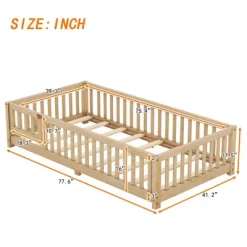 Twin Size Toddler Floor Bed Frame With Safety Guardrails, Doors, Wood Slat Support Bed, Detachable Platform Bed For Kids Girls Boys Natural -Garvee GUEST 64ee2d43 5a24 46fd 929e 8e9488032ea4