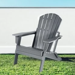 Patio Chairs, Oversized Folding HDPE Adirondack Chairs With Weather Resistant, Outdoor Lawn Chair For Patio, Garden