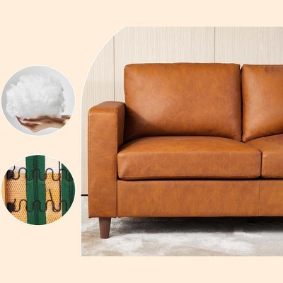 Whizmax 85" Leather Couch For Living Room, Modern Sofa Couches With Padded Backrest For Living Room, Bedroom, Office, Orange 5 Whizmax 85" Leather Couch For Living Room, Modern Sofa Couches With Padded Backrest For Living Room, Bedroom, Office, Orange - Image 3