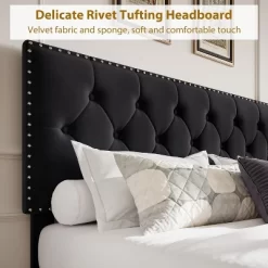 Garvee Upholstered Full Bed Frame With Storage Drawers, Velvet Platform Bed With Tufted Headboard & Rivets, No Box Spring Needed, Noise Free, Black -Garvee GUEST 657e9b73 b6a5 4784 bc8a eb959820ce8e