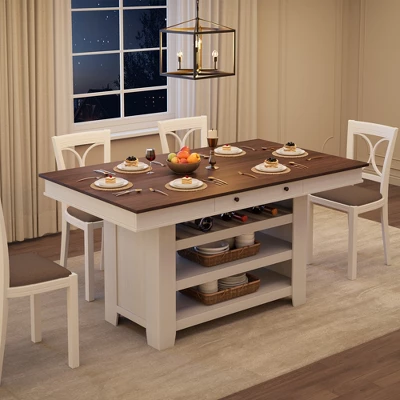 Garvee Counter Height Dining Table For 4-6, Farmhouse Tall Wooden Rectangular Bar Kitchen Table With Wine Rack Shelves 10 Garvee Counter Height Dining Table For 4-6, Farmhouse Tall Wooden Rectangular Bar Kitchen Table With Wine Rack Shelves - Image 8