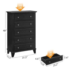 Garvee 5 Drawer Dresser For Bedroom, 48" Tall Wood Dresser & Chests Of Drawers, Modern TV Stand Chest Organizer For Living Room