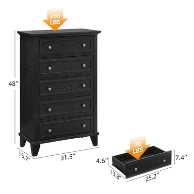Garvee 5 Drawer Dresser For Bedroom, 48" Tall Wood Dresser & Chests Of Drawers, Modern TV Stand Chest Organizer For Living Room 3 Garvee 5 Drawer Dresser For Bedroom, 48" Tall Wood Dresser & Chests Of Drawers, Modern TV Stand Chest Organizer For Living Room