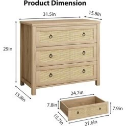 Rattan 3 Dresser For Bedroom, 29" Boho Tall Drawer Dresser With Storage, Wooden Closet Dressers Chest Of Drawers Freestanding For Home, Natural 9 Rattan 3 Dresser For Bedroom, 29" Boho Tall Drawer Dresser With Storage, Wooden Closet Dressers Chest Of Drawers Freestanding For Home, Natural -Garvee GUEST 66fb999b d10a 4927 80bf 65f79461a944