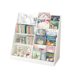 Kids Bookshelf And Toy Storage Organizer, Multifunctional 4 Tier Wooden Kids Book Shelf With Bookcase Display Stand For Kids Room Playroom Nursery