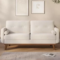 65" Loveseat Sofa, Mid Century Modern Couch Comfy Love Seat Couches, 2 Seater Deep Seat Couch Linen Upholstered Couches For Bedroom Small Space -Garvee GUEST 677535e4 34e6 4225 a164 7aa97a80f6cb