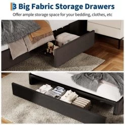 King Bed Frame With 3 Storage Drawers, Fabric Upholstered Platform Bed, Wooden Slats Support, Dark Grey -Garvee GUEST 67e5e975 4ce0 48cf b4be a3875b96ddd2