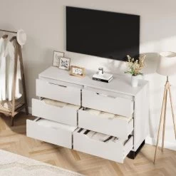 6 Dresser For Bedroom, 47.2" Wide Dresser, Freestanding Vertical Drawer Cabinet With Storage, Wooden Closet Storage Chest For Living Room, Hallway -Garvee GUEST 6803cbcc 1f15 4d65 ad52 d92cd389e4f4