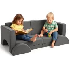 8Pcs Modular Kids Couch Sofa Set For Playroom Bedroom, Grey Comfort Toddler Convertible Sofa Foam Playset