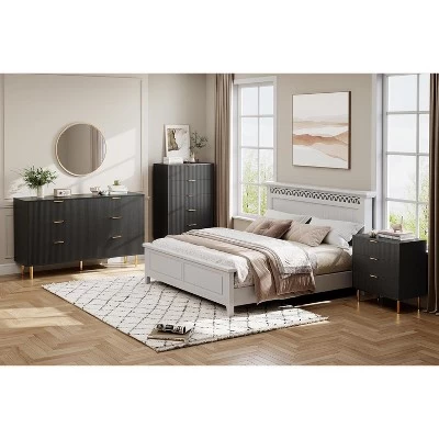 Dresser, Modern 6 Drawer Dresser For Bedroom With Gold Handle And Large Drawer, Wood Double Chest Of Drawers And Storage Organizer For Living Room 8 Dresser, Modern 6 Drawer Dresser For Bedroom With Gold Handle And Large Drawer, Wood Double Chest Of Drawers And Storage Organizer For Living Room - Image 6