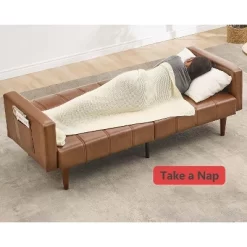 75" Futon Sofa Bed, Mid-Century Modern Futon Couch, Convertible Sleeper Sofa With Adjustable Backrest, Loveseat -Garvee GUEST 68c06b85 02f7 4387 9159 e2397b5759bc