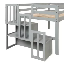 Twin Size Loft Bed, Pine Wood Twin Loft Bed Frame With Staircase Storage Space Slide Full-length Safety Guardrails For Bedroom No Box Spring Needed -Garvee GUEST 69c77201 7191 4d7b bf7f ec0ee85503d7