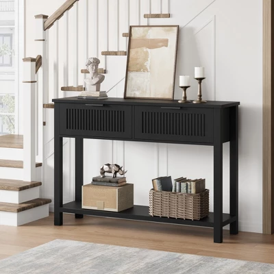 Farmhouse Entryway Table,43 Inch Wood Console Table With 2 Drawers,2 Tier Sofa Table With Storage For Living Room, Foyer Tables For Entryway 3 Farmhouse Entryway Table,43 Inch Wood Console Table With 2 Drawers,2 Tier Sofa Table With Storage For Living Room, Foyer Tables For Entryway