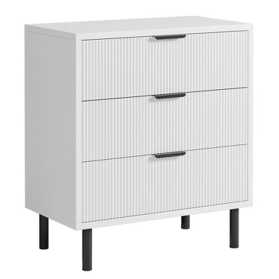 Garvee 3 Drawer Fluted Dresser, Modern Wooden Chest Of Drawers With Metal Legs And Anti-Tip Kit For Bedroom Living Room, White 8 Garvee 3 Drawer Fluted Dresser, Modern Wooden Chest Of Drawers With Metal Legs And Anti-Tip Kit For Bedroom Living Room, White - Image 6
