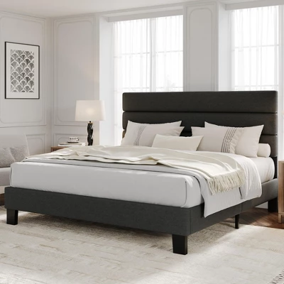 Bed Frame With Adjustable Headboard, Heavy Duty 1000lb Support, No Box Spring Needed, Dark Grey Upholstered Platform Base, Easy Assembly 11 Bed Frame With Adjustable Headboard, Heavy Duty 1000lb Support, No Box Spring Needed, Dark Grey Upholstered Platform Base, Easy Assembly - Image 9