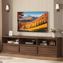 70 Inch TV Stand For 80" TVs, Mid Century Modern Entertainment Center With Storage Drawer & Open Shelves -Garvee GUEST 6a5c10a6 3ddd 4ab0 afb8 1d07bb6314f1