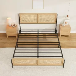 Boho Wooden Full/Queen/King Size Bed Frame With Natural Rattan Headboard And Footboard, No Box Spring Needed, Noise-Free Easy Assemble Metal Bedframe 13 Boho Wooden Full/Queen/King Size Bed Frame With Natural Rattan Headboard And Footboard, No Box Spring Needed, Noise-Free Easy Assemble Metal Bedframe -Garvee GUEST 6a66f5a8 b7bd 411a ba5c 2643821f72d0