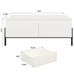 Garvee Coffee Table With 2 Handle-free Drawers White Center Table With Open Storage Shelf