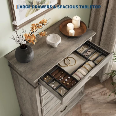 Farmhouse Tall Dresser For Bedroom With 7 Drawers, 50" Tall Large Wood Chest Of Drawers 6 Farmhouse Tall Dresser For Bedroom With 7 Drawers, 50" Tall Large Wood Chest Of Drawers - Image 4