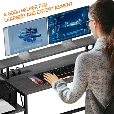 Garvee 76" Reversible L Shaped Computer Desk With File Drawer & With Power Outlet, Gaming Desk With Monitor Shelf, Corner Desk For Home Office 4 Garvee 76" Reversible L Shaped Computer Desk With File Drawer & With Power Outlet, Gaming Desk With Monitor Shelf, Corner Desk For Home Office - Image 2