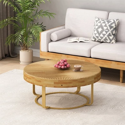 Center Tables, Modern Round Coffee Table Wooden Carving Pattern Coffee Table With Metal Legs For Living Room Reception Room Office 3 Center Tables, Modern Round Coffee Table Wooden Carving Pattern Coffee Table With Metal Legs For Living Room Reception Room Office