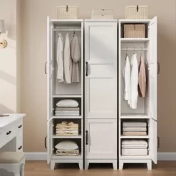 Armoire Wardrobe Closet With 2 Doors,72" Wooden Wardrobe Cabinet With Hanging Rod, Narrow Tall Armoire With 18 Adjustable Shelves For Bedroom