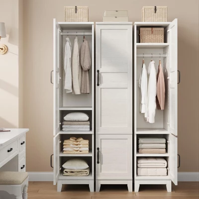 Armoire Wardrobe Closet With 2 Doors,72" Wooden Wardrobe Cabinet With Hanging Rod, Narrow Tall Armoire With 18 Adjustable Shelves For Bedroom 3 Armoire Wardrobe Closet With 2 Doors,72" Wooden Wardrobe Cabinet With Hanging Rod, Narrow Tall Armoire With 18 Adjustable Shelves For Bedroom