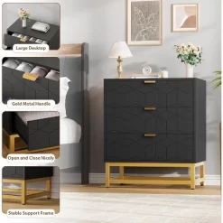 Modern 3/4/5/6/7 Drawer Dresser, Wide Chest With Gold Metal Legs & Handles, Wood Storage Organizer For Bedroom, Living Room, Hallway 11 Modern 3/4/5/6/7 Drawer Dresser, Wide Chest With Gold Metal Legs & Handles, Wood Storage Organizer For Bedroom, Living Room, Hallway -Garvee GUEST 6cd15f26 8eaf 426c 8995 357be6b2f801