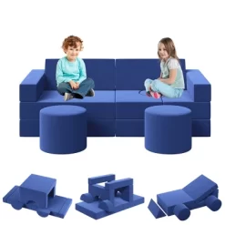 Kids Couch For Building Fort Toy,13pcs DIY Toddler Sofa,Velvet Toddler Futon Sofa Bed For Playroom, Bedroom,Grey -Garvee GUEST 6cf0cabc 35b4 4014 8864 5a60402fafd1