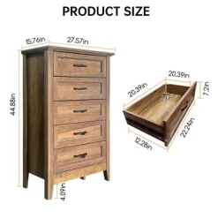 Garvee Chest Of Dresser, Vintage Wood 5 Drawer Tall Dresser Storage Organizer For Closet, Bedroom, Nursery, Living Room, Hallway, White