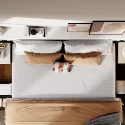 King Bed Frame With 3 Storage Drawers, Fabric Upholstered Platform Bed, Wooden Slats Support, Dark Grey -Garvee GUEST 6e806025 7964 4b14 9f88 205abedb09b0