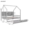 Wooden Twin Size House Bed With 2 Drawers, Storage Shelf Kids' Bed, Multifunctional Sky Roof House Bed Frame