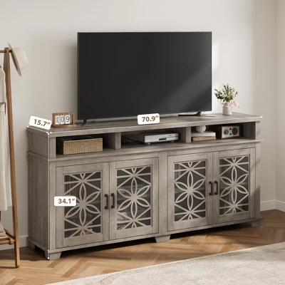 Farmhouse TV Stand For 80 Inch, Mid Century Modern Entertainment Center With LED Lights And Storage, Wooden Media Cabinet Furniture 9 Farmhouse TV Stand For 80 Inch, Mid Century Modern Entertainment Center With LED Lights And Storage, Wooden Media Cabinet Furniture - Image 7