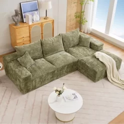 Modular Sectional Sofa, 110 Inch Seat L-Shaped Couch With 5 Throw Pillows, Chenille Floor Sofa, For Living Room, Bedroom, Office -Garvee GUEST 6f292398 d044 407e 9f3d 7fe93bf0f3a0