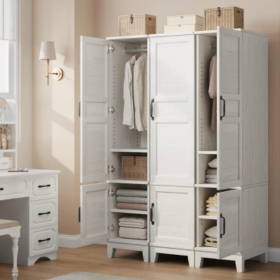 Armoire Wardrobe Closet With 2 Doors,72" Wooden Wardrobe Cabinet With Hanging Rod, Narrow Tall Armoire With 18 Adjustable Shelves For Bedroom 4 Armoire Wardrobe Closet With 2 Doors,72" Wooden Wardrobe Cabinet With Hanging Rod, Narrow Tall Armoire With 18 Adjustable Shelves For Bedroom - Image 2