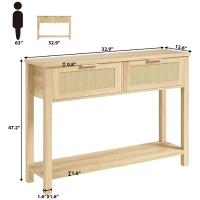 Rattan Entryway Table, Wood Console Table With 2 Drawers, Sofa Table With Storage, Console Tables For Entryway, Living Room, Hallway, Foyer 11 Rattan Entryway Table, Wood Console Table With 2 Drawers, Sofa Table With Storage, Console Tables For Entryway, Living Room, Hallway, Foyer - Image 9