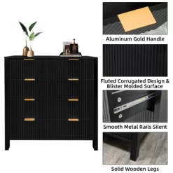 Fluted 4-Drawer Dresser, 30 Inch Large Modern Bedroom Closet Chest Of Drawers With Gold Handles -Garvee GUEST 6faee6e6 27e4 4bcb 9287 b225a4edd860