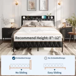 Full Size Bed Frame With PU Faux Leather, Button Headboard With Charging Station, All-Metal Full Platform Bed Frame With Storage, Black 17 Full Size Bed Frame With PU Faux Leather, Button Headboard With Charging Station, All-Metal Full Platform Bed Frame With Storage, Black -Garvee GUEST 70314e87 8c95 471f 8f25 93c355762439