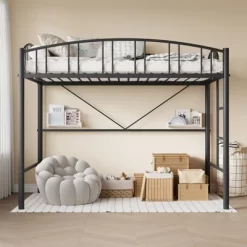 Garvee Loft Bed Twin Size, Heavy Duty Metal Loft Bed Frame With Arched Guardrail And Safety Ladder, Space-Saving, No Box Spring Needed, Black 15 Garvee Loft Bed Twin Size, Heavy Duty Metal Loft Bed Frame With Arched Guardrail And Safety Ladder, Space-Saving, No Box Spring Needed, Black -Garvee GUEST 708137b9 a80b 4ffd b0b7 6fe410faf56b