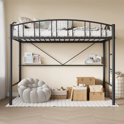 Garvee Loft Bed Twin Size, Heavy Duty Metal Loft Bed Frame With Arched Guardrail And Safety Ladder, Space-Saving, No Box Spring Needed, Black 5 Garvee Loft Bed Twin Size, Heavy Duty Metal Loft Bed Frame With Arched Guardrail And Safety Ladder, Space-Saving, No Box Spring Needed, Black - Image 3