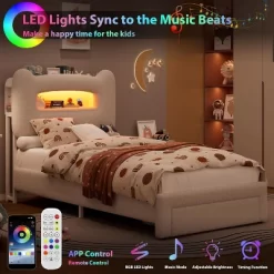 Upholstered Bed Frame With 2-Tier Storage Headboard, LED Platform Bed With Charging Station And Drawer For Kids/Girls/Boys 12 Upholstered Bed Frame With 2-Tier Storage Headboard, LED Platform Bed With Charging Station And Drawer For Kids/Girls/Boys -Garvee GUEST 70884e46 c0a9 4bd3 8f6b 23268d39988d