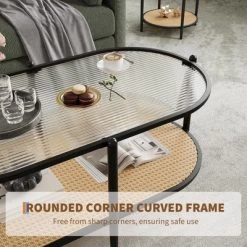 2-Tier Rattan Coffee Table, Boho Oval Coffe Table With Tempered Glass Top 13 2-Tier Rattan Coffee Table, Boho Oval Coffe Table With Tempered Glass Top -Garvee GUEST 70c198ab 0ce5 41e7 8fe7 a8a0f2702534