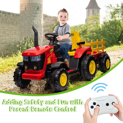 12V Kids Ride-On Tractor With Remote Control, Battery Powered Tractor Car Toy With Detachable Trailer, Music, Perfect For Boys & Girls, Red 5 12V Kids Ride-On Tractor With Remote Control, Battery Powered Tractor Car Toy With Detachable Trailer, Music, Perfect For Boys & Girls, Red - Image 3