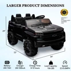 24V 2-Seater Truck Licensed Chevrolet Silverado Ride On Car For Kids With Remote Control
