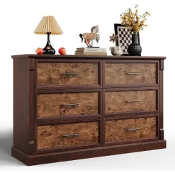 6 Drawer Dresser For Bedroom, Framhouse Large Chest Of Drawers With Metal Handles, Rustic Double Wood Dresser, Storage Dressers Organizer -Garvee GUEST 71860f31 bced 4327 a4eb c6276439dee1