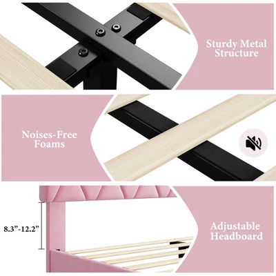 Upholstered Bed Frame With Diamond Tufted Headboard - Fabric Platform, Noise-Free Solid Wood Slats, No Box Spring Needed, Easy Assembly 7 Upholstered Bed Frame With Diamond Tufted Headboard - Fabric Platform, Noise-Free Solid Wood Slats, No Box Spring Needed, Easy Assembly - Image 5