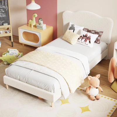 Bed Frame For Kids With Scallop Headboard, Cute Velvet Twin Bed For Girls, Boys, Sturdy Platform Bed, No Box Spring Needed, Wooden Slats, Noise Free 11 Bed Frame For Kids With Scallop Headboard, Cute Velvet Twin Bed For Girls, Boys, Sturdy Platform Bed, No Box Spring Needed, Wooden Slats, Noise Free - Image 9