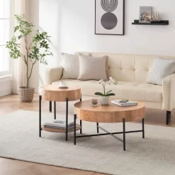 Round Coffee Table With Storage With Drawers Farmhouse Circle Table, Easy To Assemble Wood Accent Center Table -Garvee GUEST 7200ba59 6079 42ae acf8 8fb0e241c96b