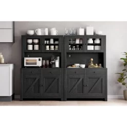 Freestanding Kitchen Pantry Cabinet With Microwave Stand & Buffet Cupboard, Adjustable Shelves For Dining Room 15 Freestanding Kitchen Pantry Cabinet With Microwave Stand & Buffet Cupboard, Adjustable Shelves For Dining Room -Garvee GUEST 72284556 61b4 4abb a46c 70784cfed986