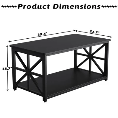 2-Tier Coffee Table For Small Spaces, X-Frame Living Room Low Coffee Table With Storage Shelf 3 2-Tier Coffee Table For Small Spaces, X-Frame Living Room Low Coffee Table With Storage Shelf